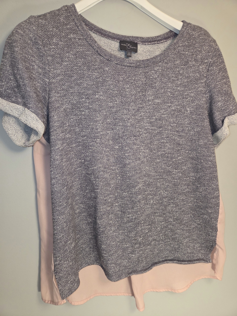 Market & Spruce Heather Gray Front Knit Top with Blush Pink Back Panel